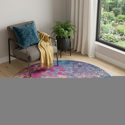 5' Blue Square Abstract Power Loom Area Rug