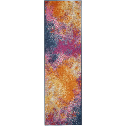 14' Blue Abstract Runner Rug