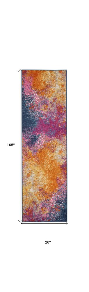 14' Blue Abstract Runner Rug