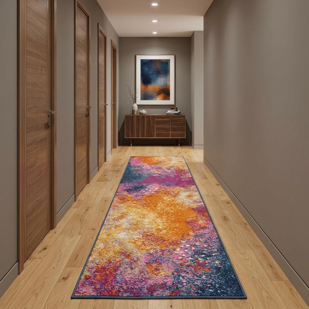 14' Blue Abstract Runner Rug
