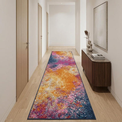 12' Blue Abstract Power Loom Runner Rug