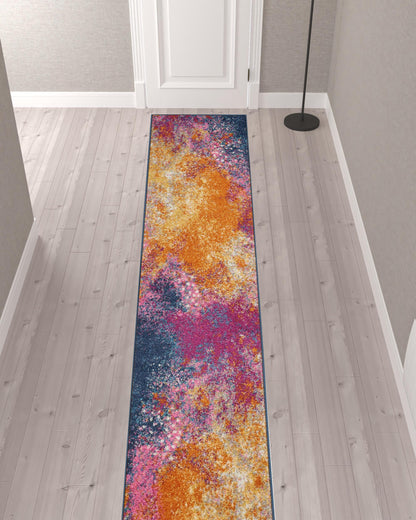 12' Blue Abstract Power Loom Runner Rug