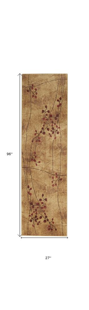 8' Brown Floral Power Loom Runner Rug