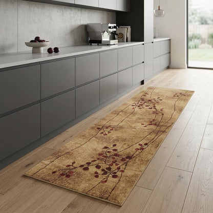 8' Brown Floral Power Loom Runner Rug