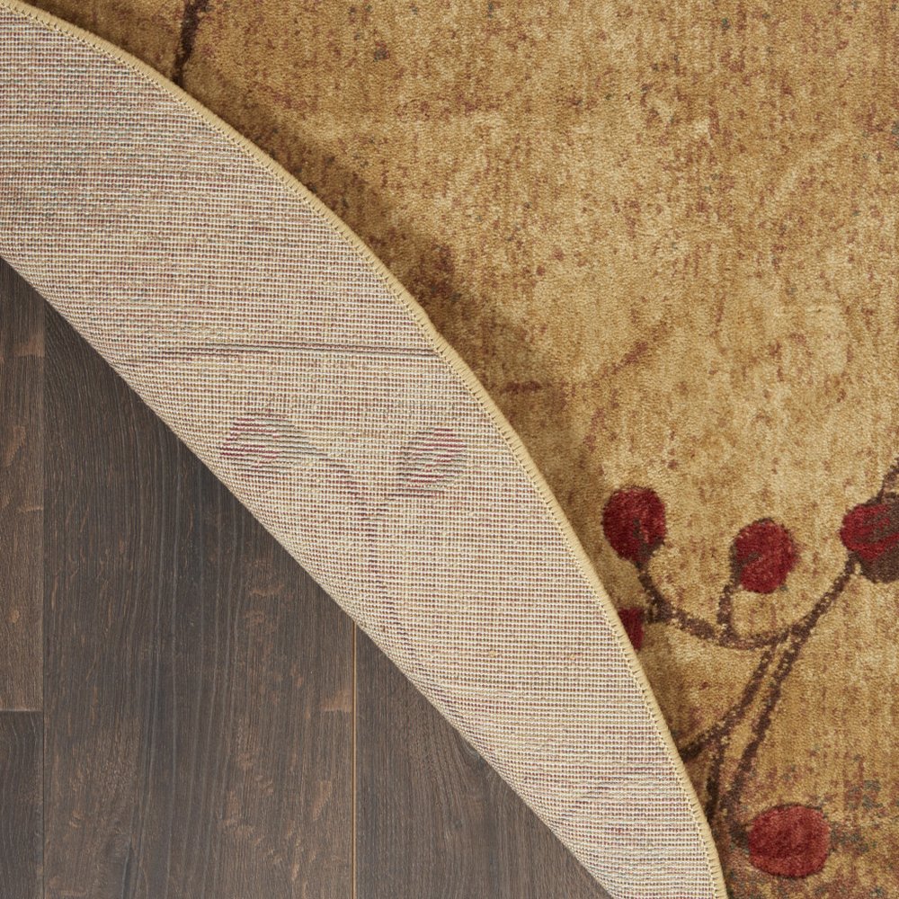 8' Brown Floral Power Loom Non Skid Round Rug