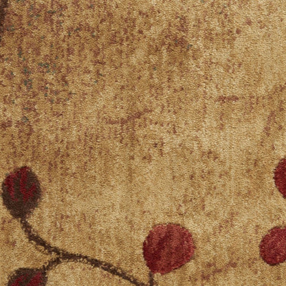 8' Brown Floral Power Loom Non Skid Round Rug