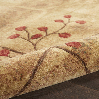 8' Brown Floral Power Loom Non Skid Round Rug