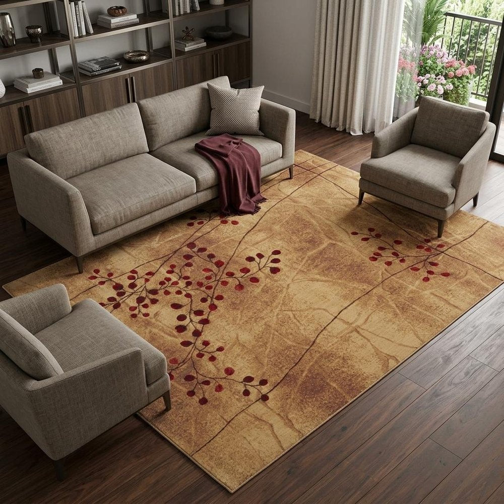 7' X 10' Brown Floral Power Loom Area Rug