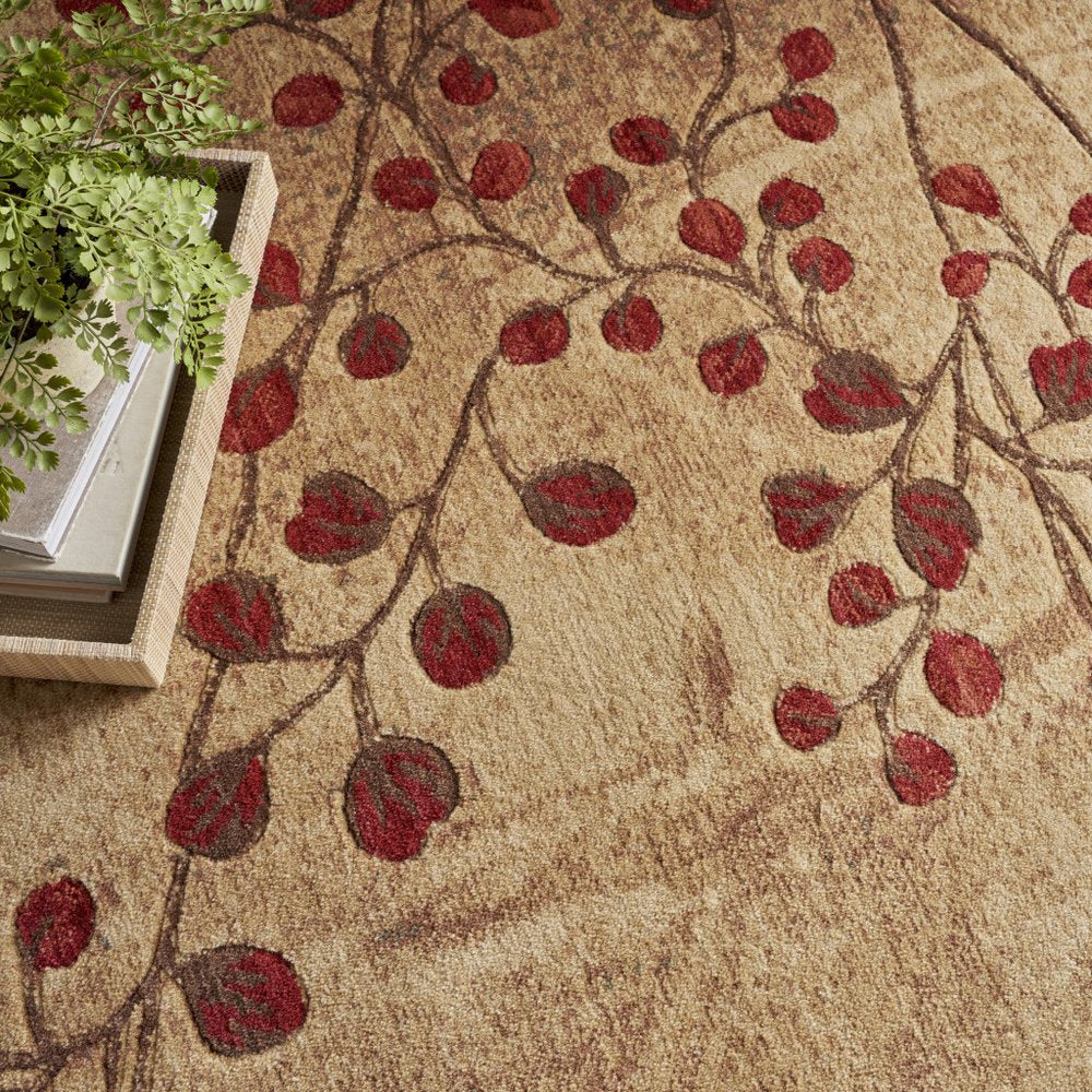 7' X 10' Brown Floral Power Loom Area Rug