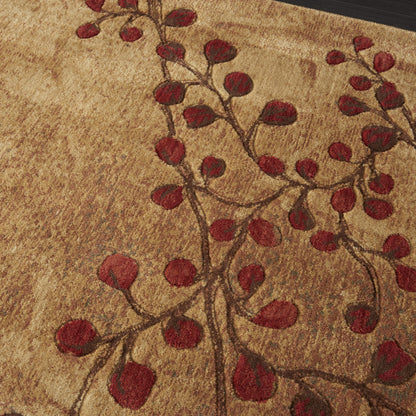 7' Brown and Red Square Floral Power Loom Area Rug