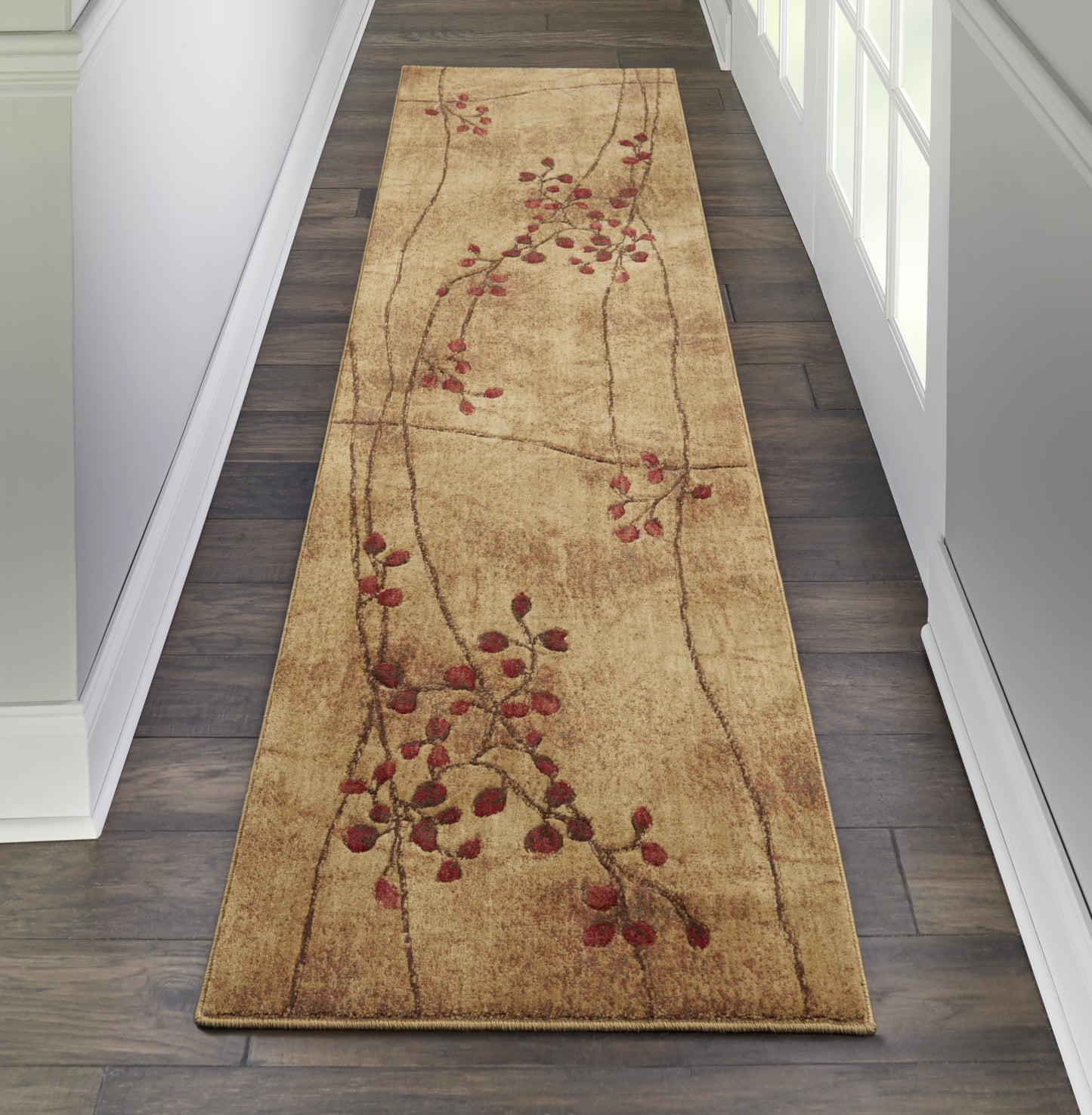 6' Brown Floral Power Loom Runner Rug