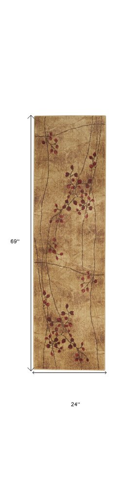6' Brown Floral Power Loom Runner Rug