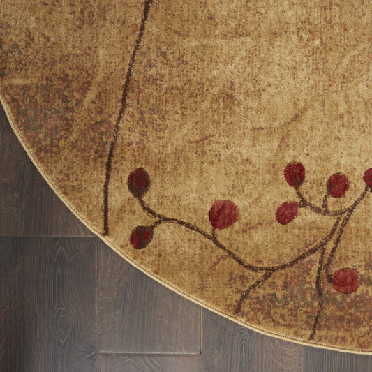 6' Brown Round Floral Power Loom Area Rug