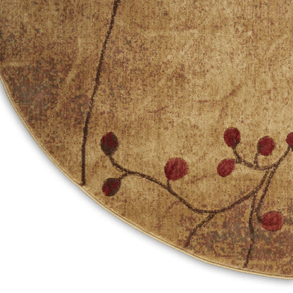 6' Brown Round Floral Power Loom Area Rug