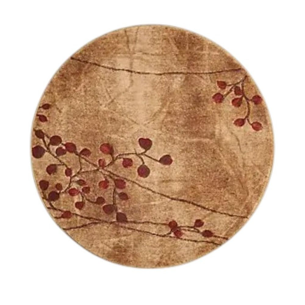 6' Brown Round Floral Power Loom Area Rug