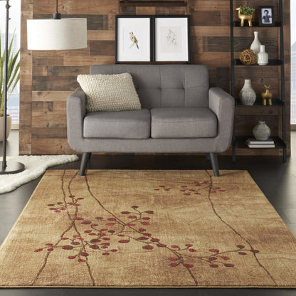 5' X 8' Brown Floral Power Loom Area Rug