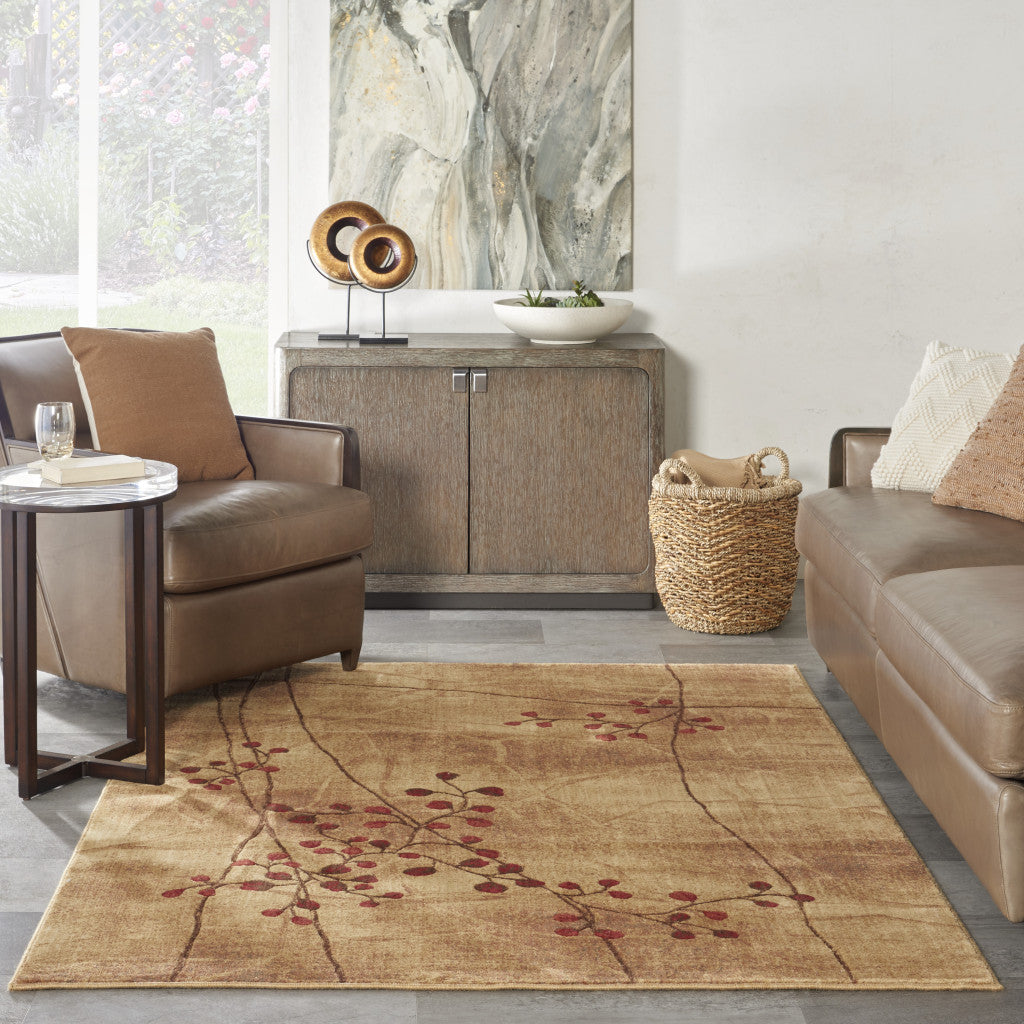 5' X 8' Brown Floral Power Loom Area Rug