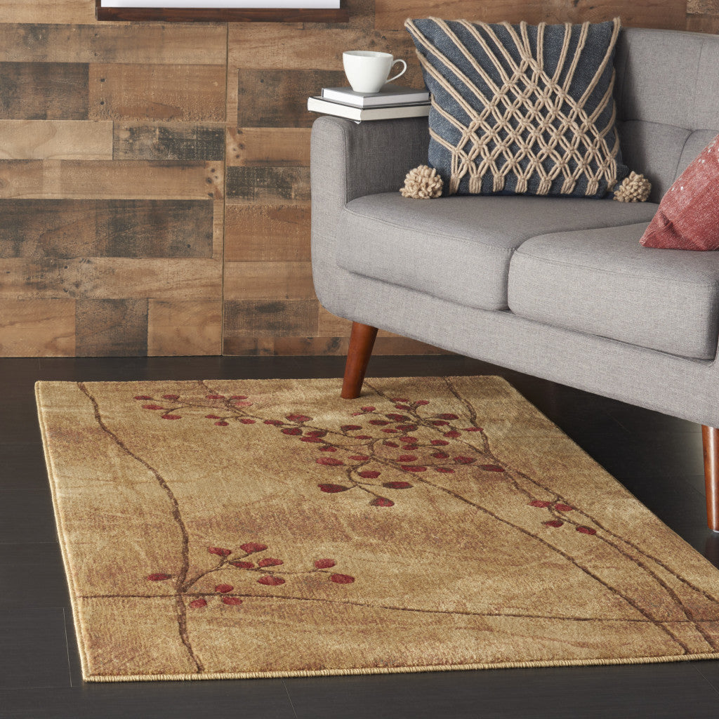 4' X 6' Brown Floral Power Loom Area Rug