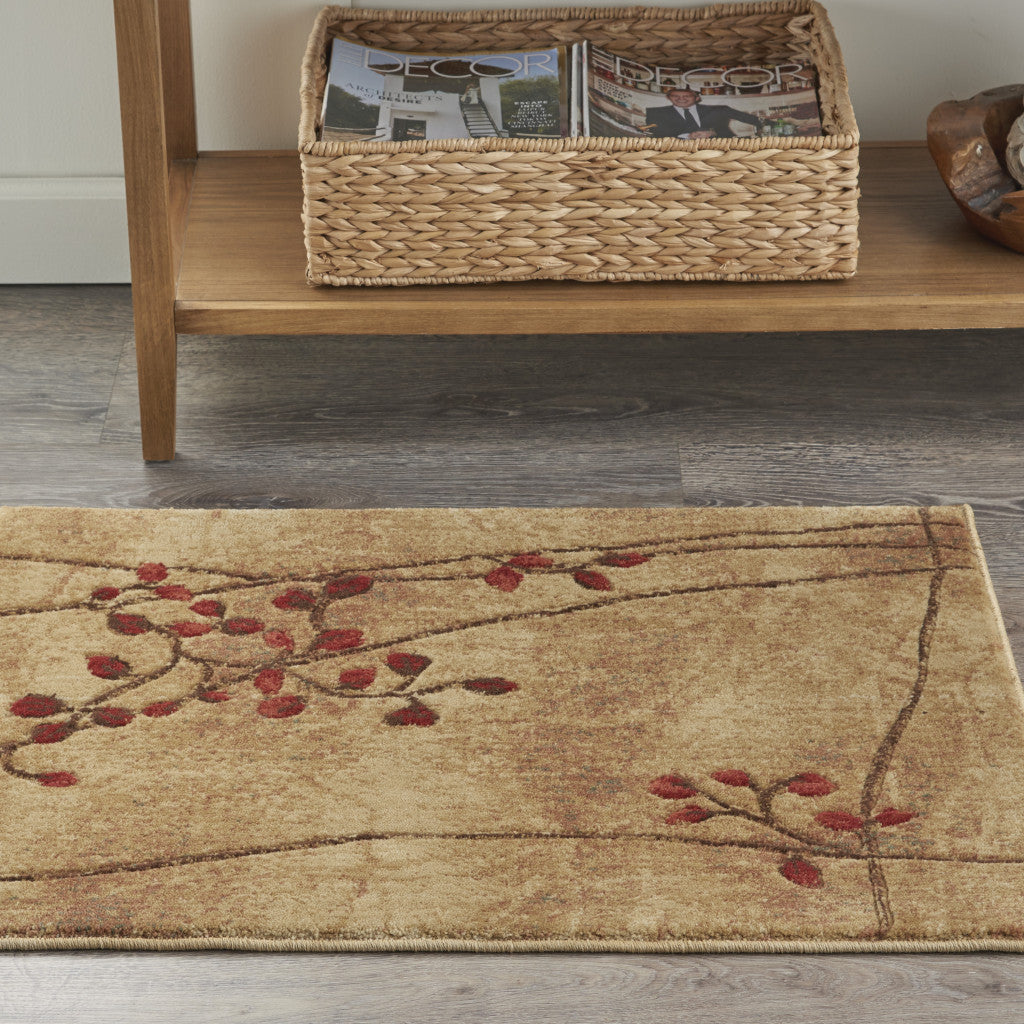 2' X 3' Brown Floral Power Loom Area Rug