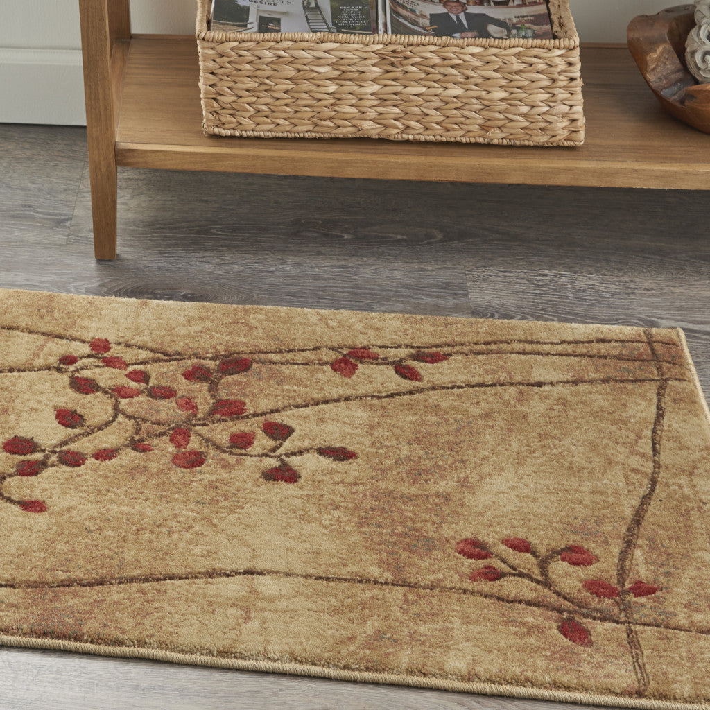 2' X 3' Brown Floral Power Loom Area Rug