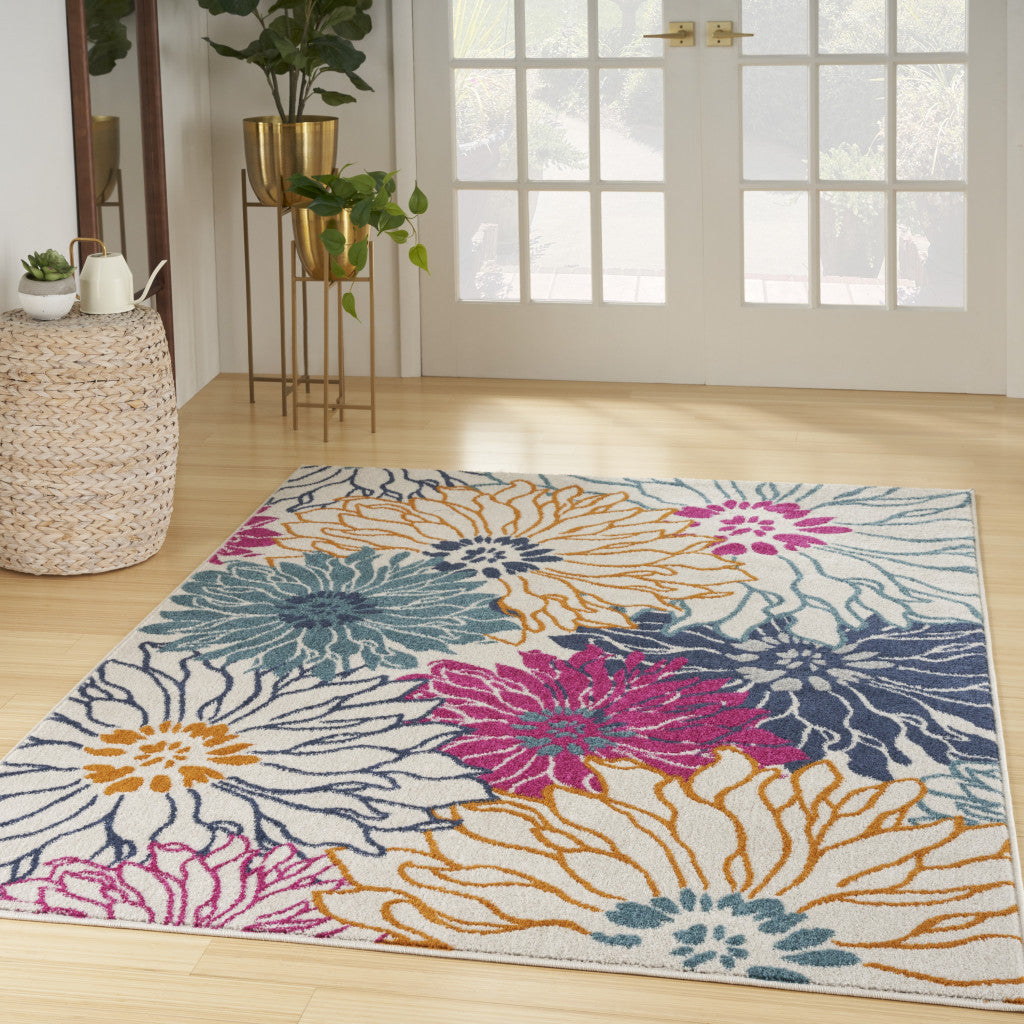 8' X 10' Cream Floral Power Loom Area Rug