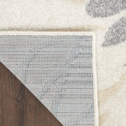 5' X 7' Cream Floral Power Loom Distressed Area Rug