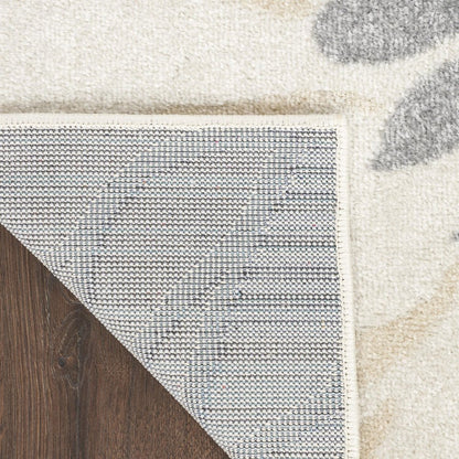 5' X 7' Cream Floral Power Loom Distressed Area Rug