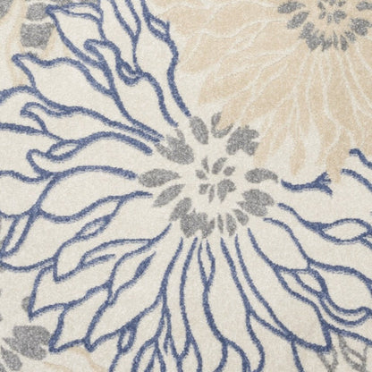 5' X 7' Cream Floral Power Loom Distressed Area Rug