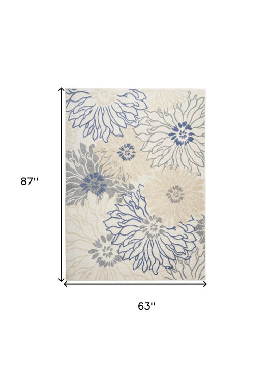 5' X 7' Cream Floral Power Loom Distressed Area Rug