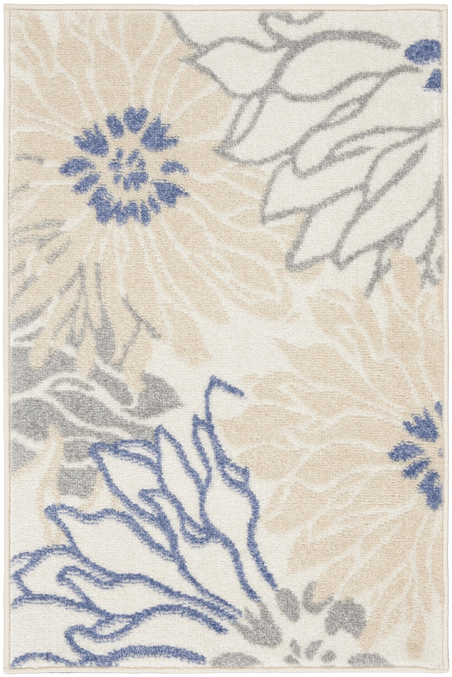 2' X 3' Cream Floral Power Loom Distressed Area Rug