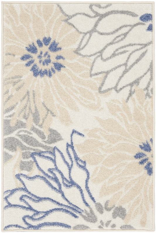 2' X 3' Cream Floral Power Loom Distressed Area Rug