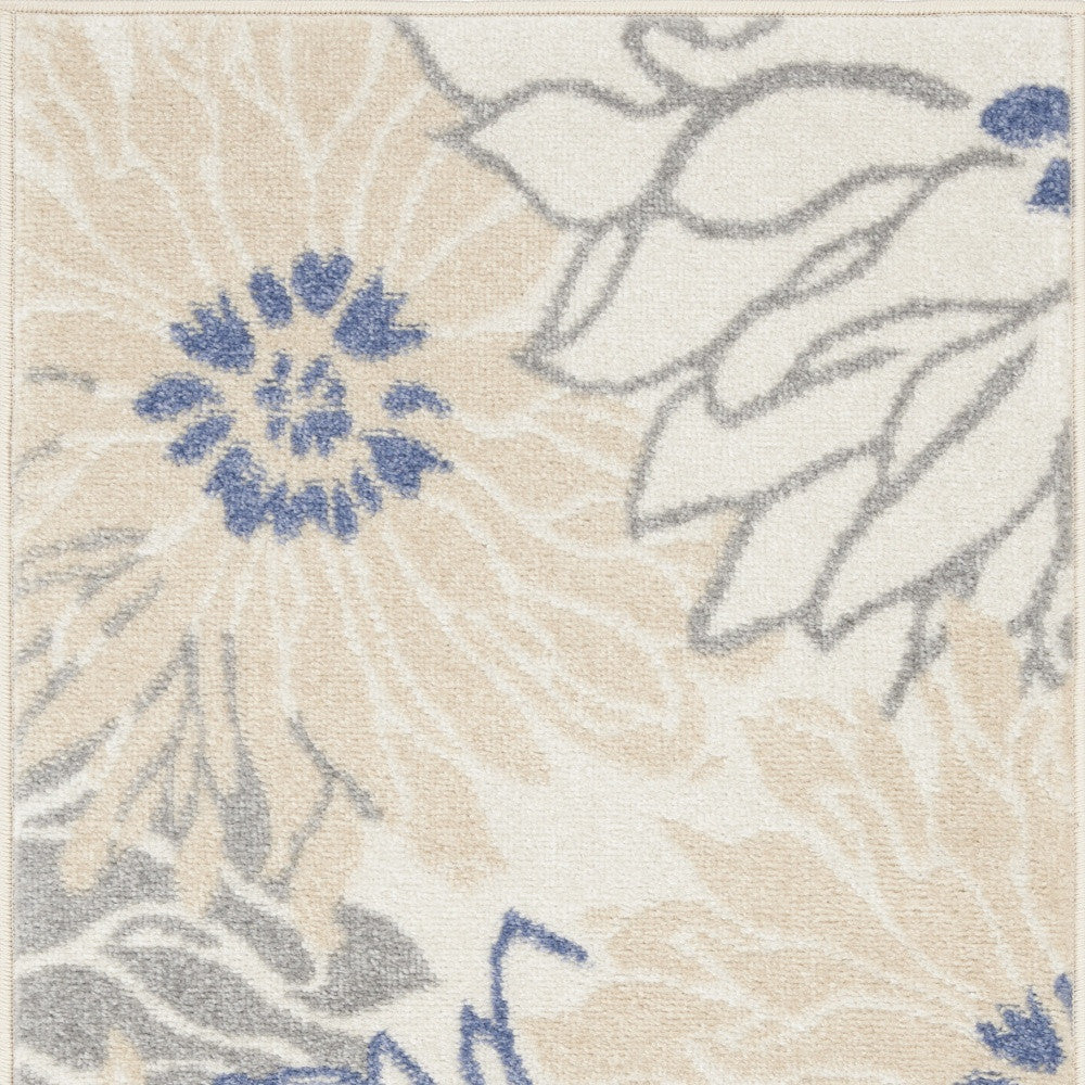 2' X 3' Cream Floral Power Loom Distressed Area Rug