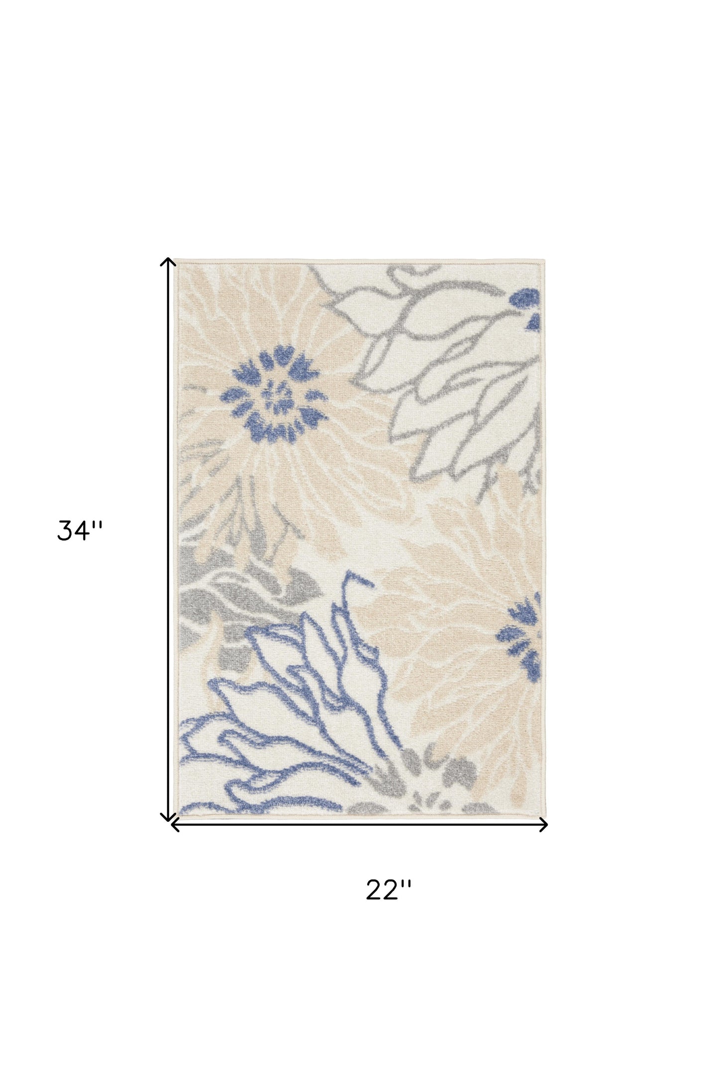 2' X 3' Cream Floral Power Loom Distressed Area Rug