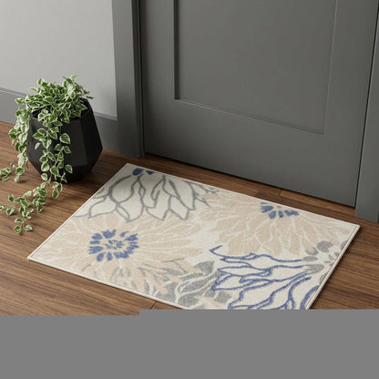 2' X 3' Cream Floral Power Loom Distressed Area Rug