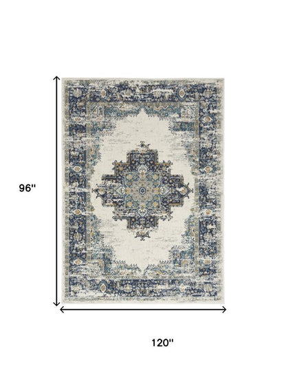 8' X 10' Cream Floral Power Loom Distressed Area Rug