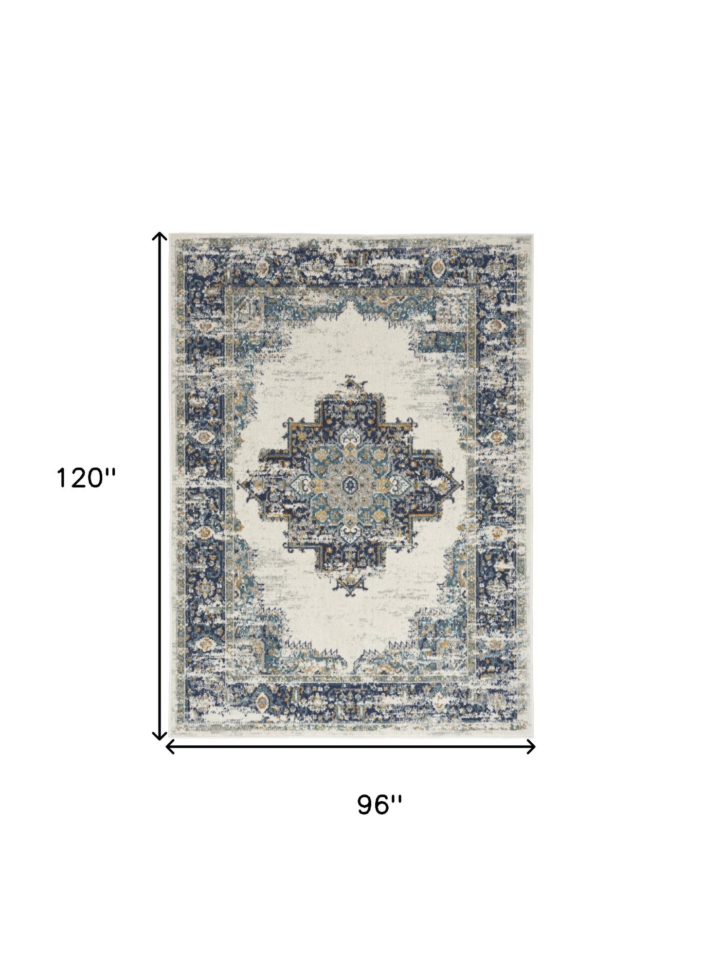 8' X 10' Cream Floral Power Loom Distressed Area Rug