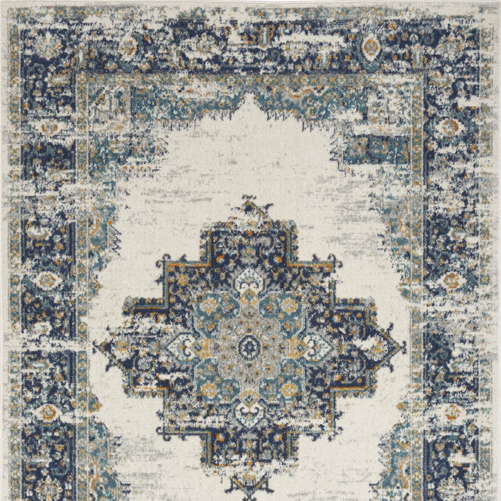 5' X 7' Cream Floral Power Loom Distressed Area Rug