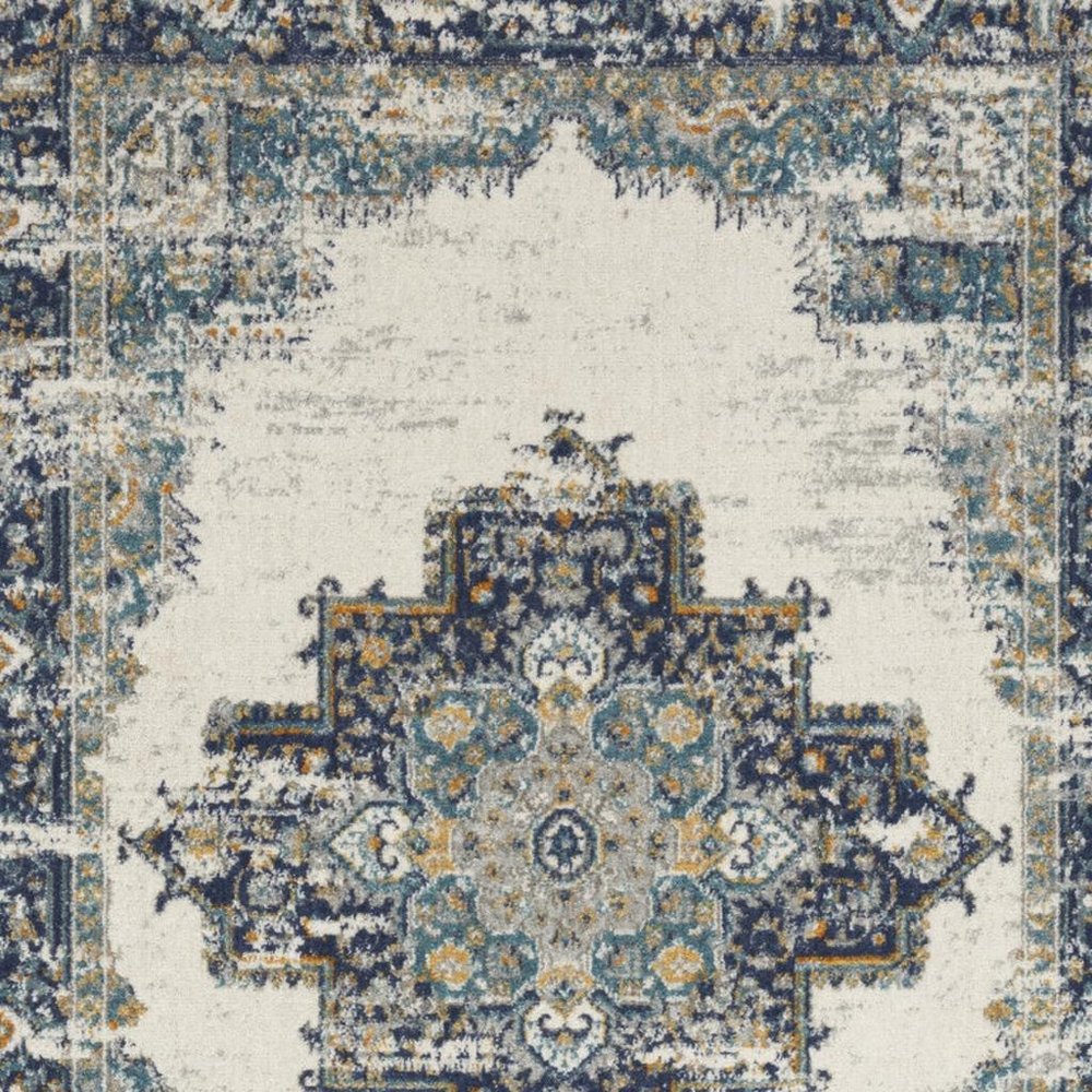 5' X 7' Cream Floral Power Loom Distressed Area Rug