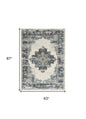 5' X 7' Cream Floral Power Loom Distressed Area Rug