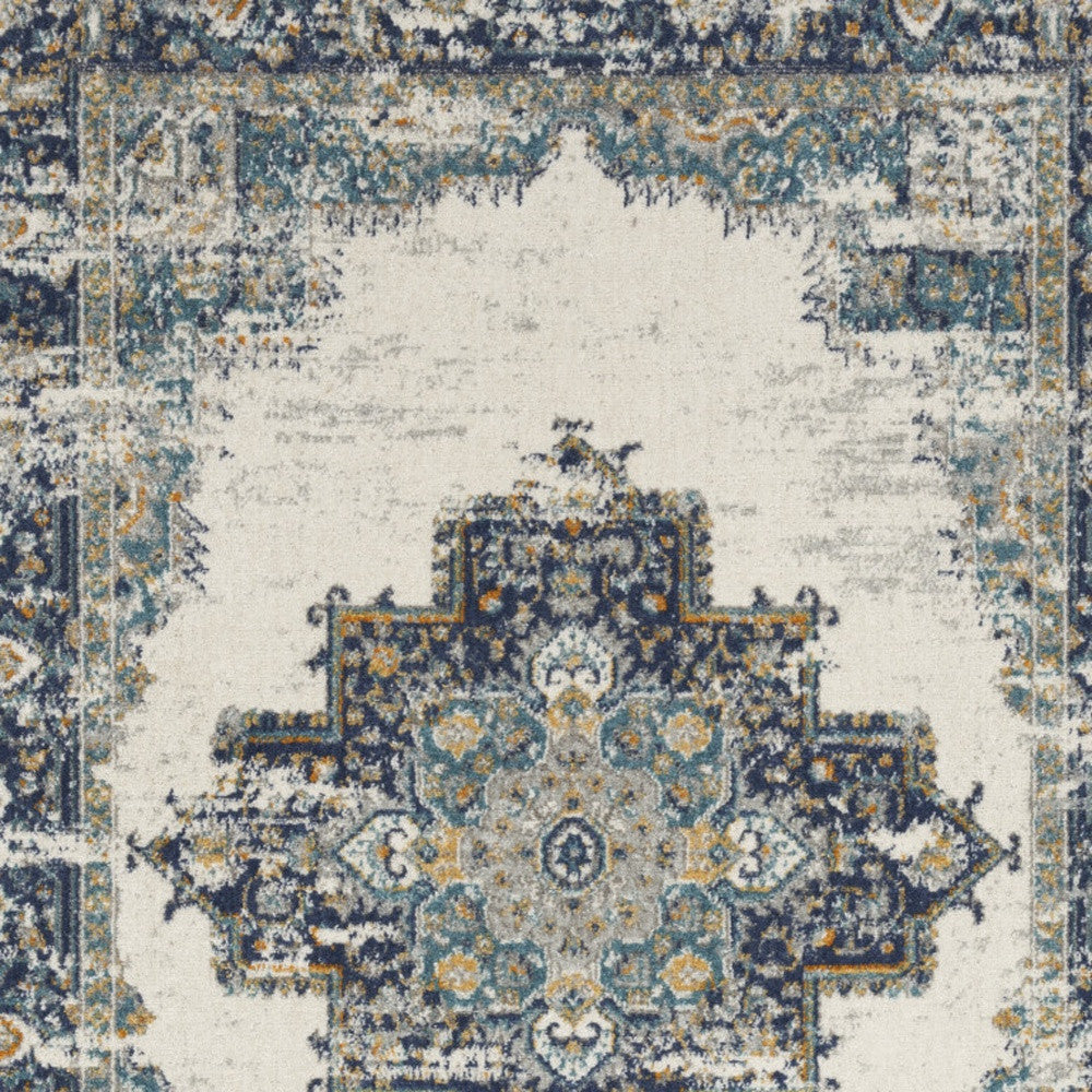 5' X 7' Cream Floral Power Loom Distressed Area Rug