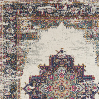 8' X 10' Cream Floral Power Loom Distressed Area Rug