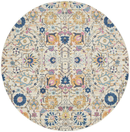 8' Cream Round Floral Power Loom Area Rug