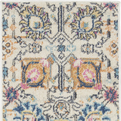 6' Cream Floral Power Loom Runner Rug