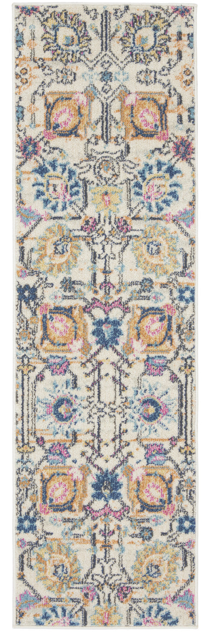 6' Cream Floral Power Loom Runner Rug