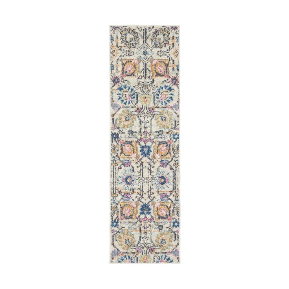 6' Cream Floral Power Loom Runner Rug