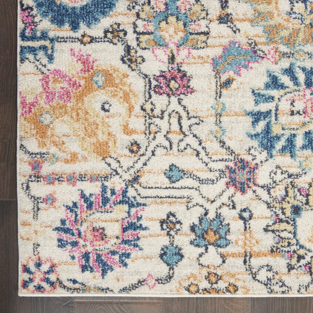 6' Cream Floral Power Loom Runner Rug