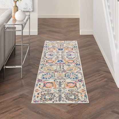 6' Cream Floral Power Loom Runner Rug