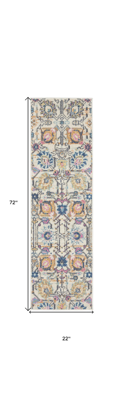 6' Cream Floral Power Loom Runner Rug