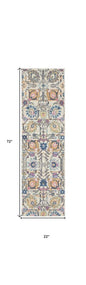 6' Cream Floral Power Loom Runner Rug