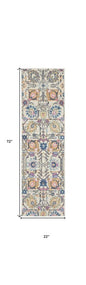6' Cream Floral Power Loom Runner Rug